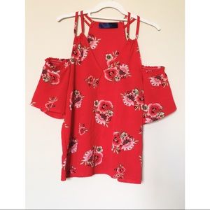 ☀️ Francesca's Red Floral Off-the-Shoulder Top